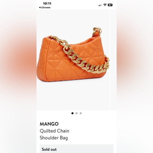 Mango Handbags - Mango Orange Quilted Baguette Purse with Gold Chain